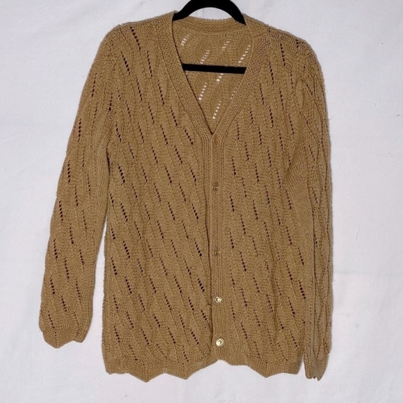 Handmade Tan Knit Button Up Cardigan M - Picture 10 of 10